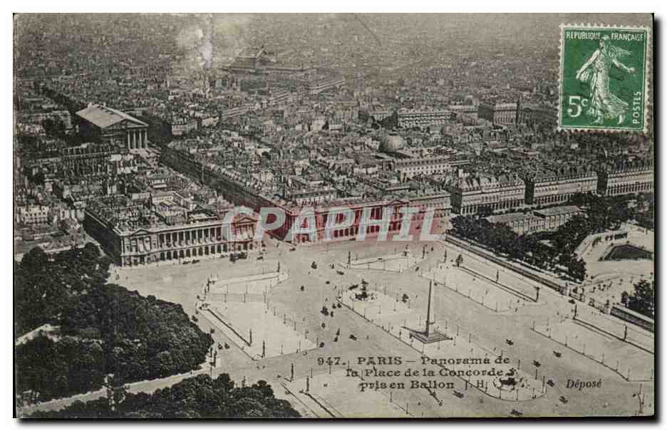 Paris - 8 - Place de la Concorde - Panorama pris en Ballon - CPA 