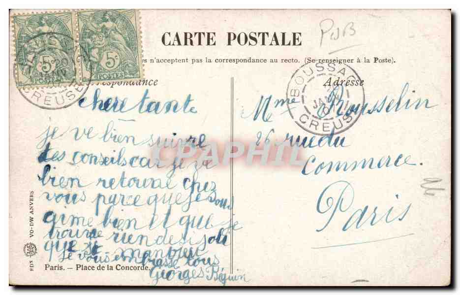 Paris - 8 - Place de la Concorde - St Raphael Quinquina - CPA  — Rückseite