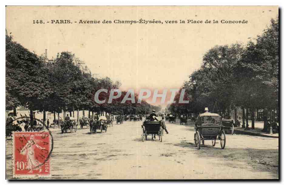 Paris - 8 - Les Champs Elysees - vers la Place de la Concorde - cheval - horse - CPA 