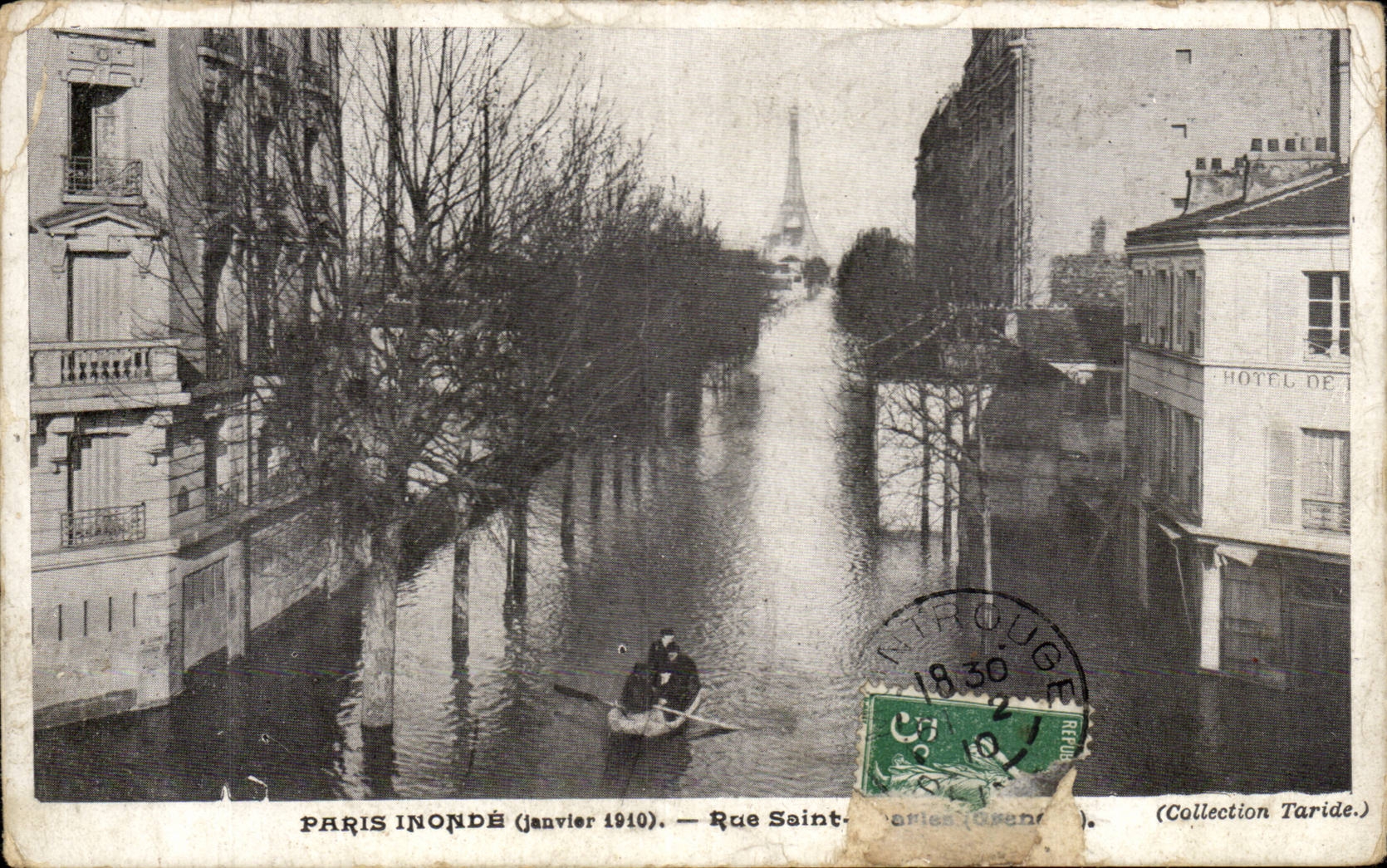 Paris Inonde - Janvier 1910 - bateau - boat Tour Eiffel - Eiffel Tower - Paris flooded - CPA 