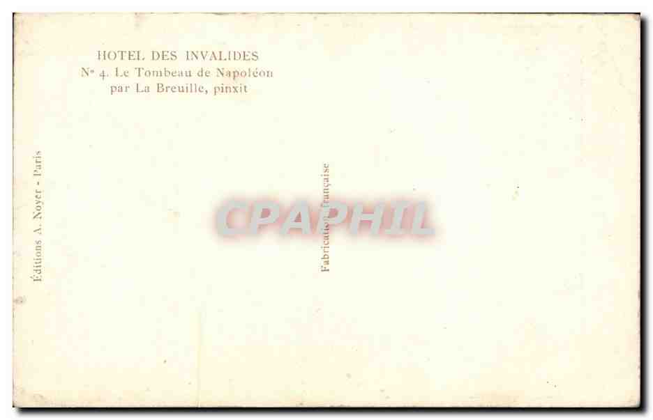 Paris - 7 - Tombeau de Napoleon I CPA  — Rückseite