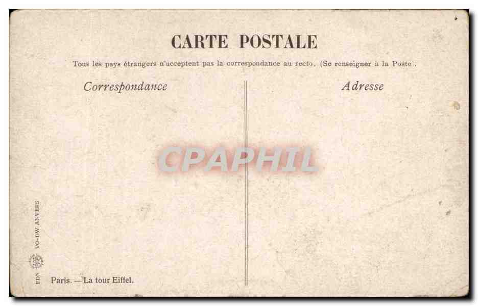 Paris - 7 - Tour Eiffel - Eiffel Tower - CPA  — Rückseite