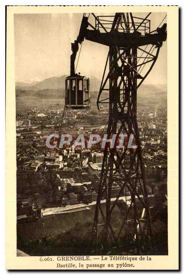Grenoble — Le Téléférique de la Bastille, le passage au pylône — Éditeur 'Paysages des Alpes' à Grenoble