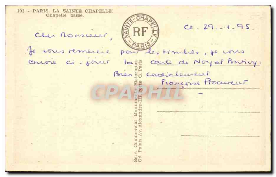 Paris - La Sainte Chapelle - Chapelle basse - CPA  — Rückseite