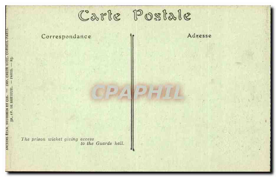 Paris - 1 - La Conciergerie Guichet de la prison - CPA  — Verso