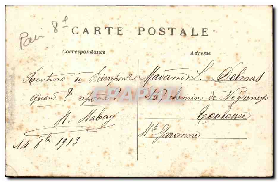 Paris - 8 - Place de la Concorde - cheval - horse - CPA  — Verso
