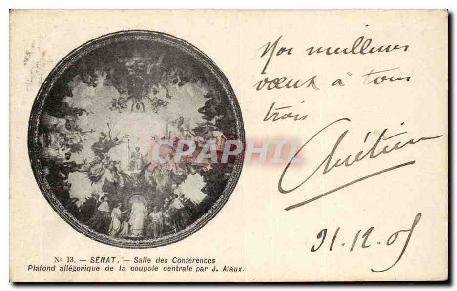 Paris - 6 - Senat - Salle des Conferences- - Plafond Allegorique de la coupole par J Aloux CPA 