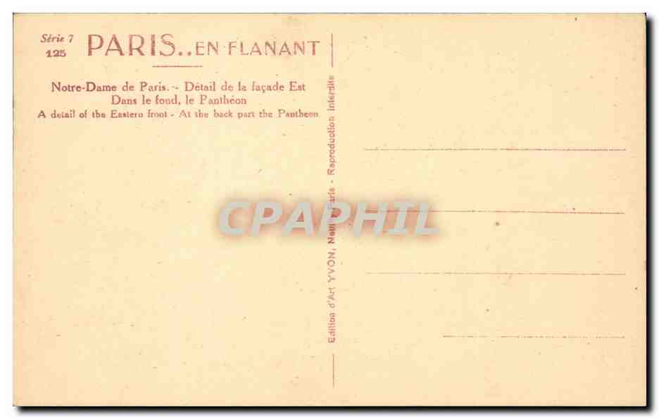 Paris - 4 - Notre Dame - Chimere - aigle - eagle - Le Pantheon - CPA  — Rückseite