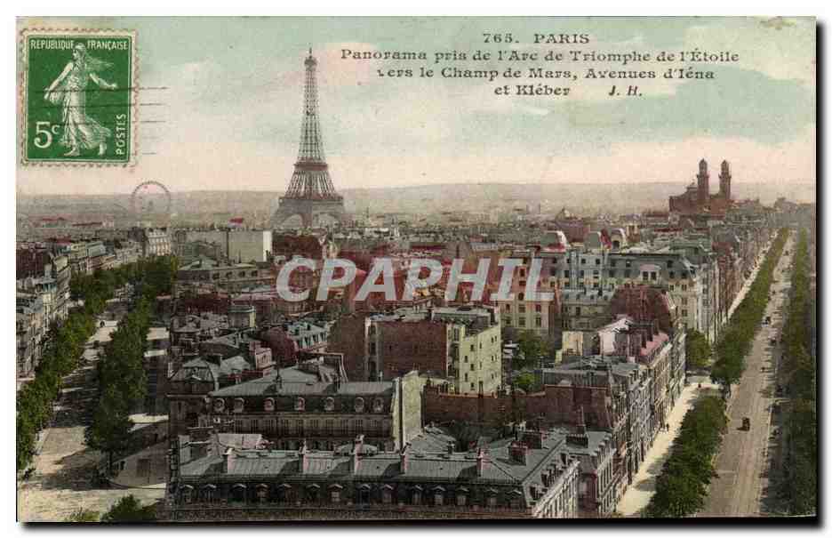 Paris - 8 - Panorama pris de l'Arc de Triomphe de l'Etolie - vers le Champs de Mars - tour eiffel - tower - CPA 
