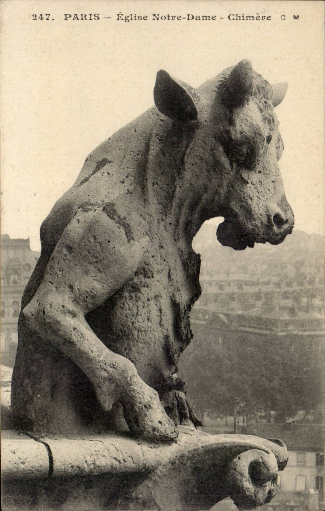 Paris - 4 - Notre Dame - Chimere - vache - CPA 