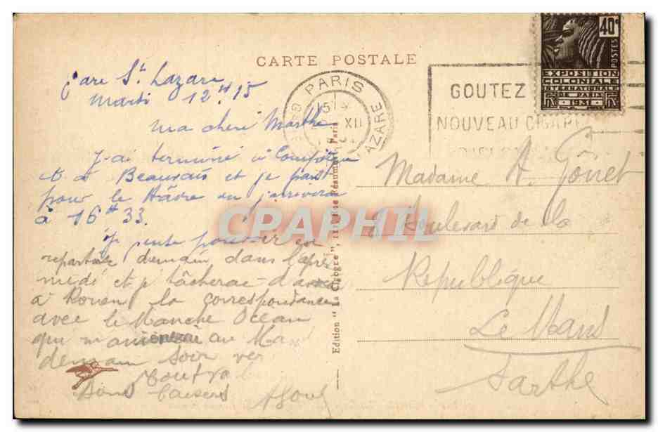 Paris - 8 - Gare Saint Lazare - CPA  — Verso