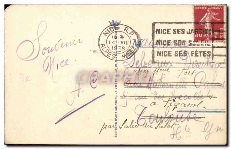 CPA Nice Les Ponchettes le chateau et le Mont Boron — Rückseite