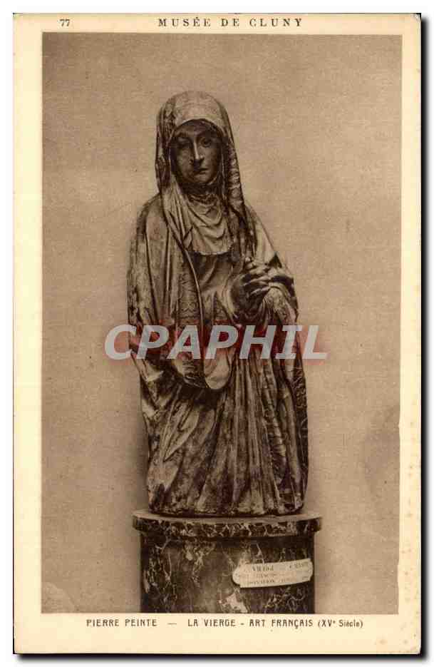 CPA Paris Musee de Cluny Pierre peinte La Vierge Art francais