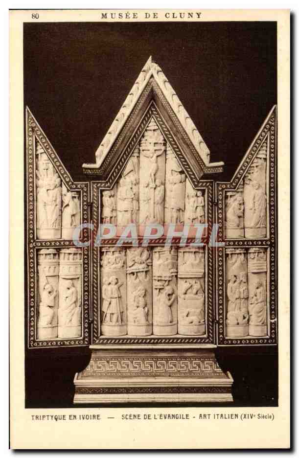 CPA Paris Musee de Cluny Triptyque en ivoire Scene de l'evangile Art italien