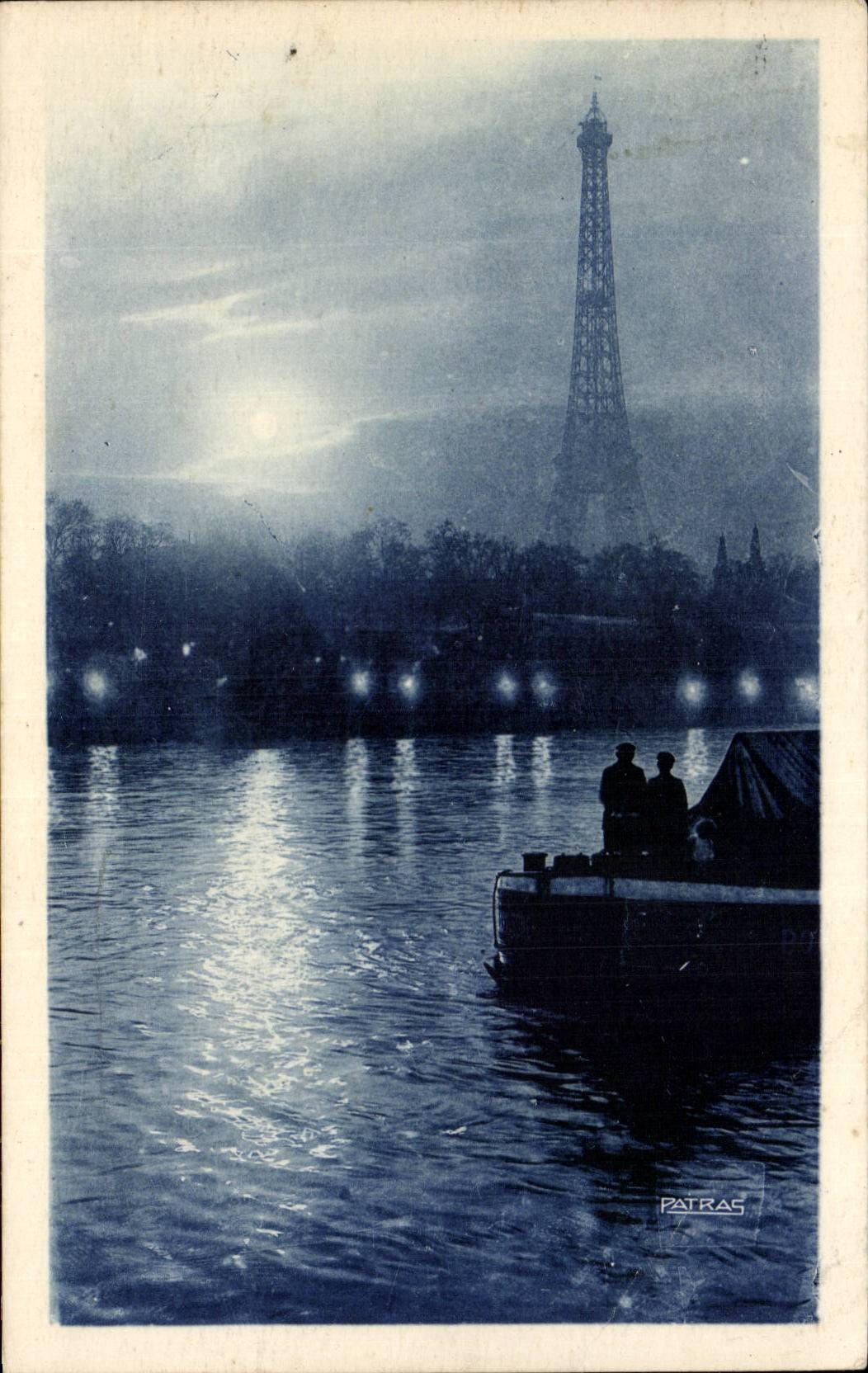 Paris CPA Un clair de lune sur la Seine (Tour Eiffel)