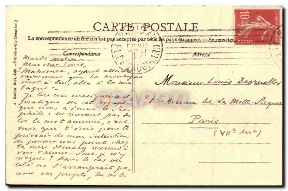 Paris CPA La porte St Denis — Verso