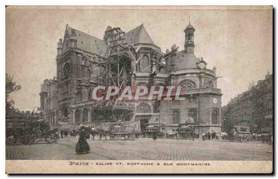 Paris CPA Eglise St Eustache et rue montmartre