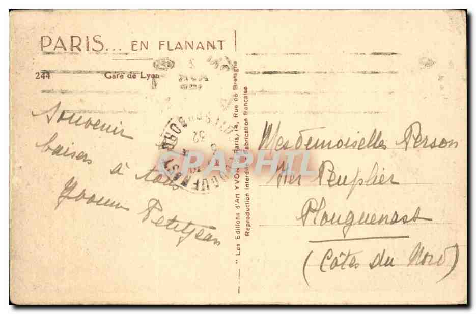 Paris CPA Gare de Lyon — Rückseite
