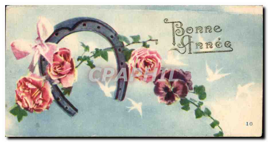 CPA Fantaisie Bonne annee Fleurs Fer a cheval