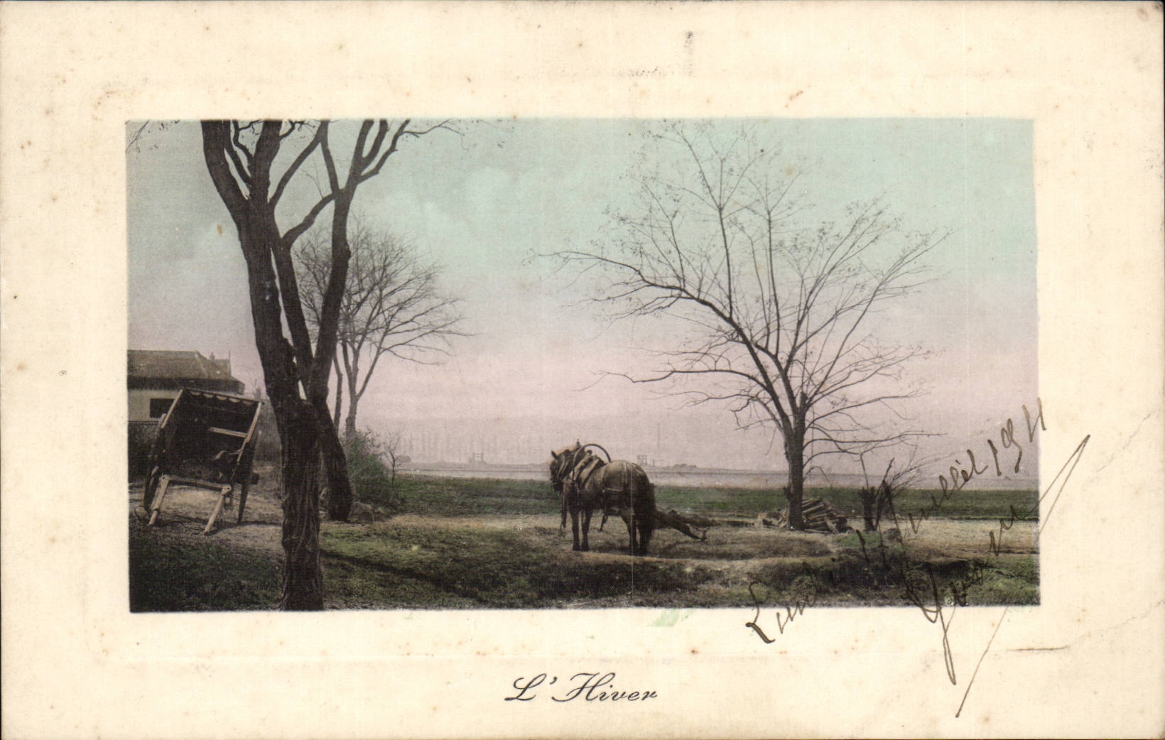 CPA Paysage L'hiver Char tirant une charrue