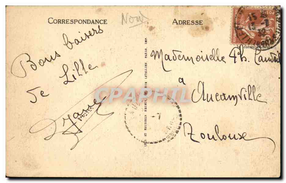 CPA Lille la rue des Manneliers et la grand place — Rückseite