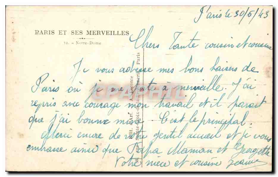 Paris CPA Notre Dame — Verso