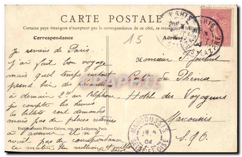 Paris CPA Opera — Rückseite