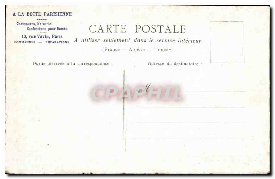 Paris CPA la Bastille (chaussures bottes publicite) — Rückseite