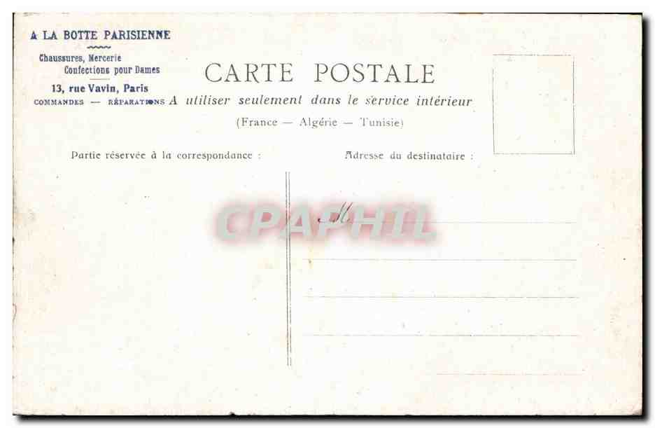 Paris CPA la Bastille (chaussures bottes publicite) — Rückseite