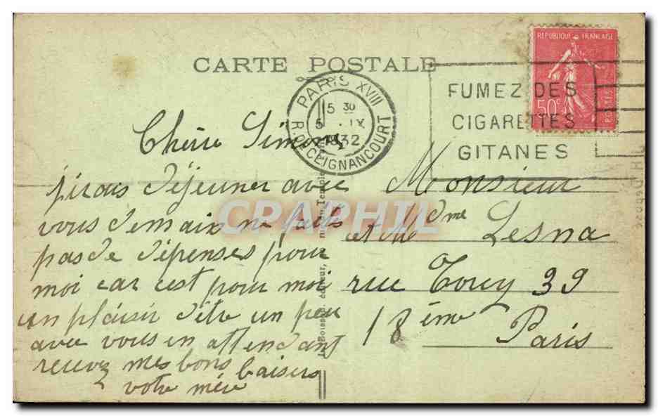 Paris CPA Buttes montmartre Hirondelle Sacre Coeur — Verso