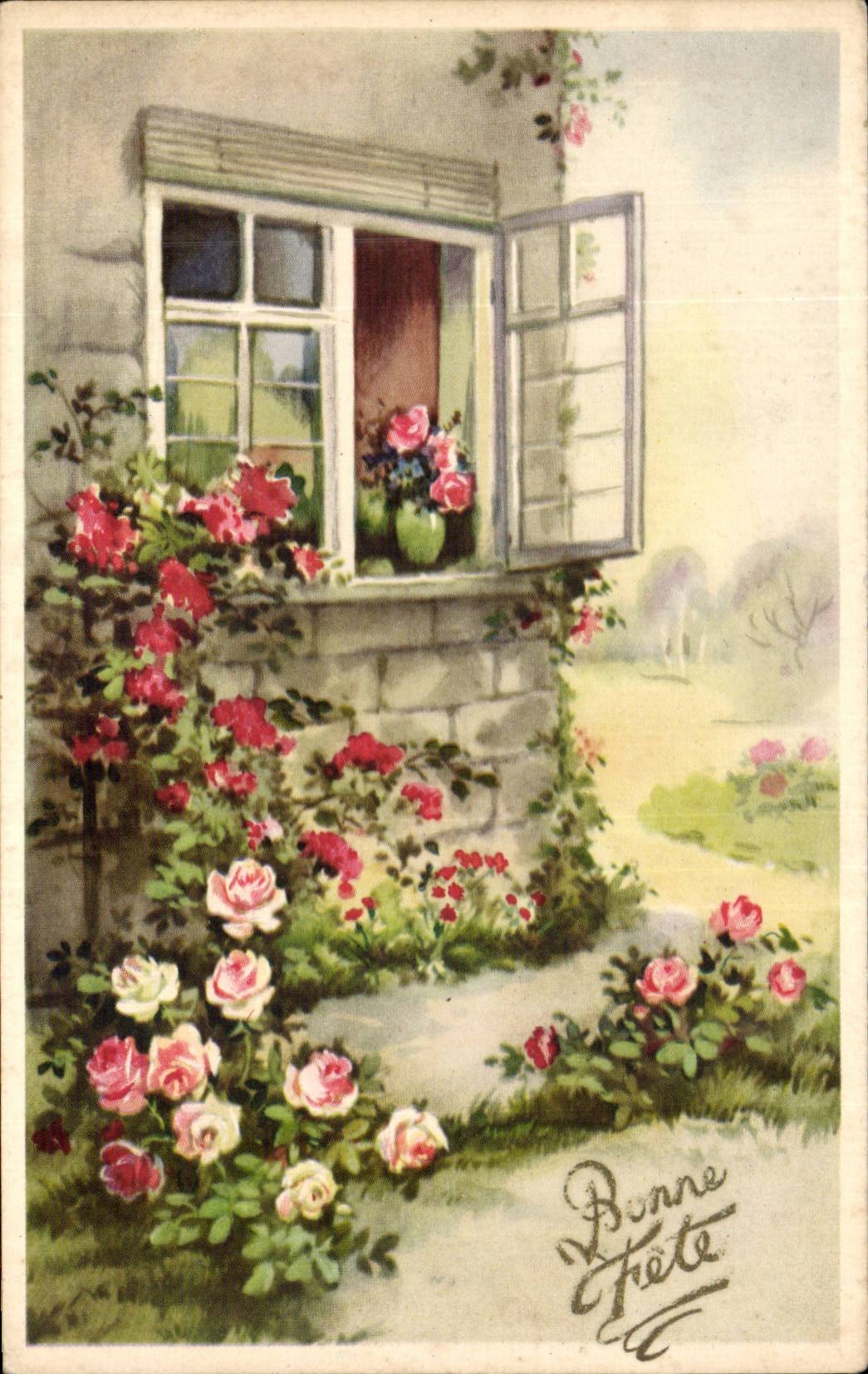 CPA Fantaisie Bonne fete Fleurs