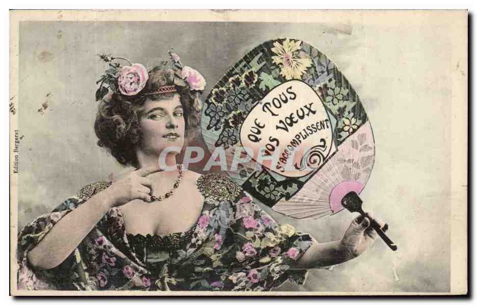 Tarjeta postal antigua Fantasía Mujer Ventaja