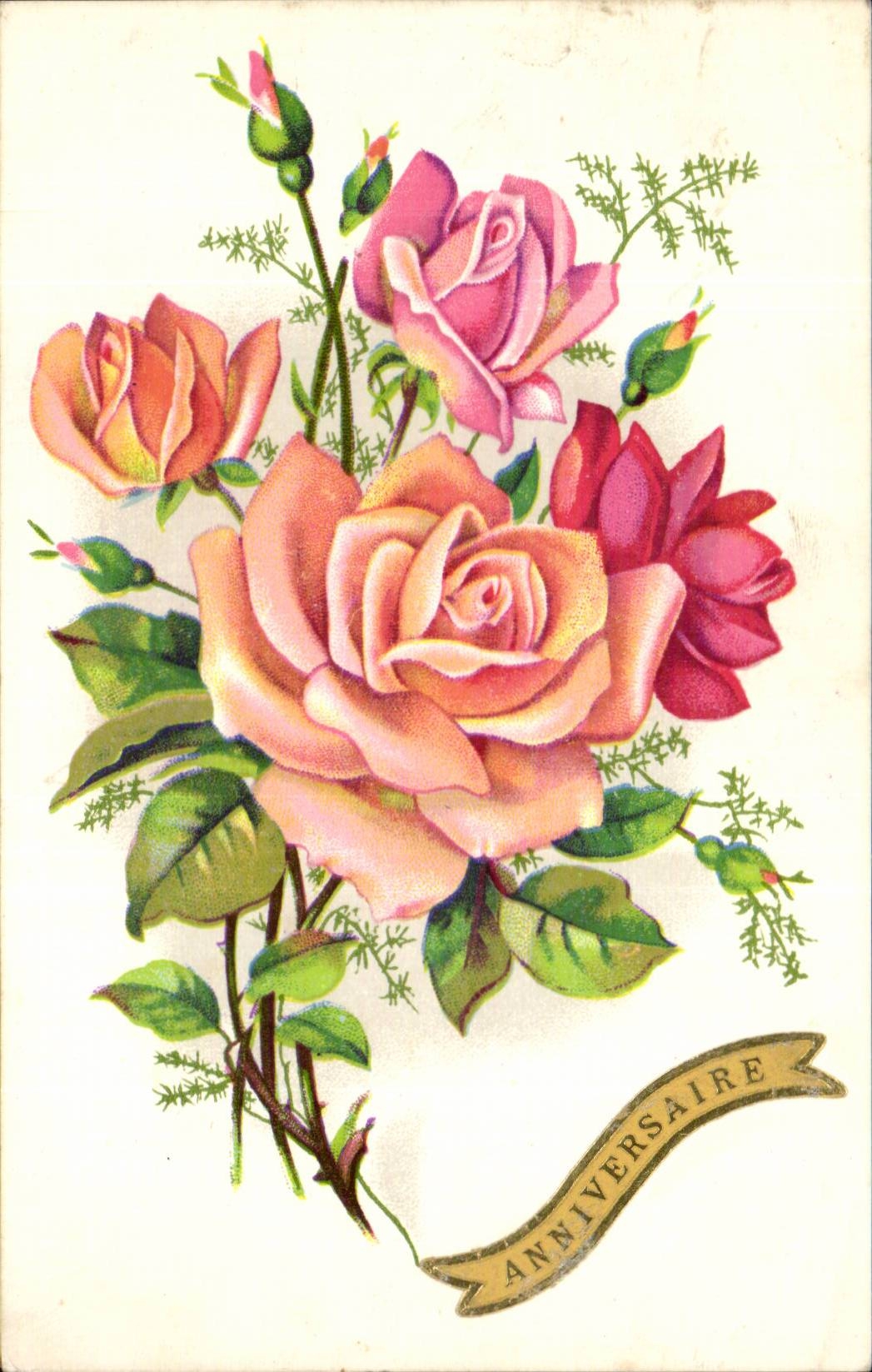 CPA Fantaisie Fleurs Anniversaire
