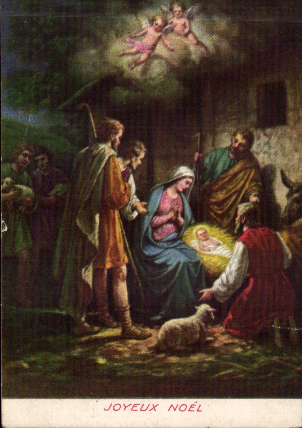 CPA Fantaisie Joyeux Noel Mouton Ange Christ Jesus