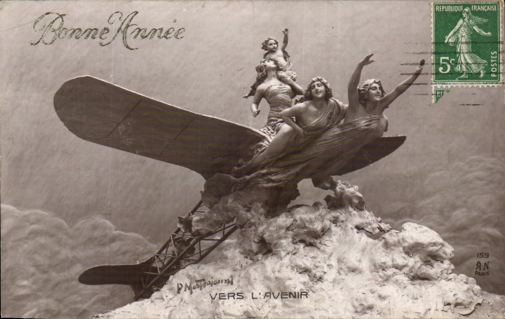 CPA Fantaisie Femme Bonne annee Vers l'avenir Avion (plane)