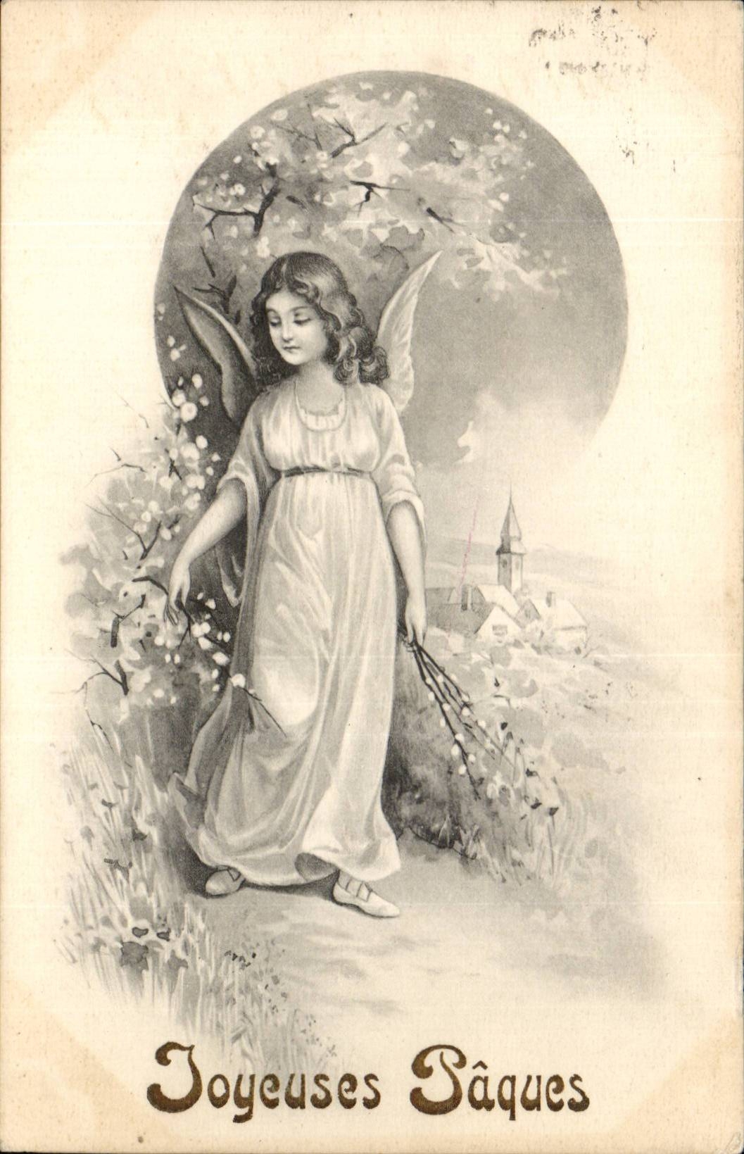 CPA Fantaisie Enfant Joyeuses paques Easter Ange Angel