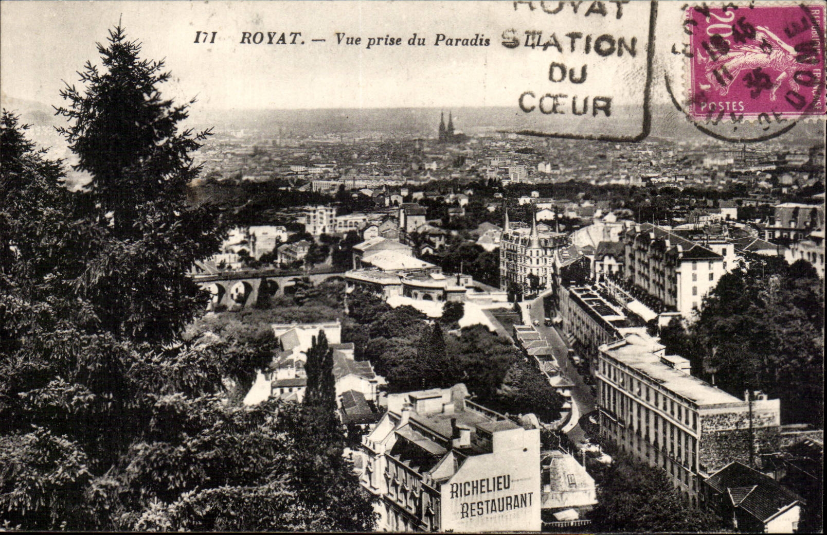 Royat CPA Vue prise du paradis (Richelieu Restaurant)