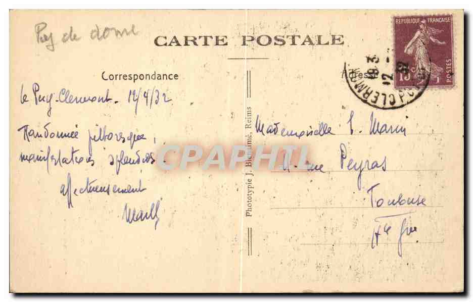 Clermont Ferrand CPA Notre Dame du port Chapiteau du choeur a l'assomption de la Sainte Vierge — Rückseite