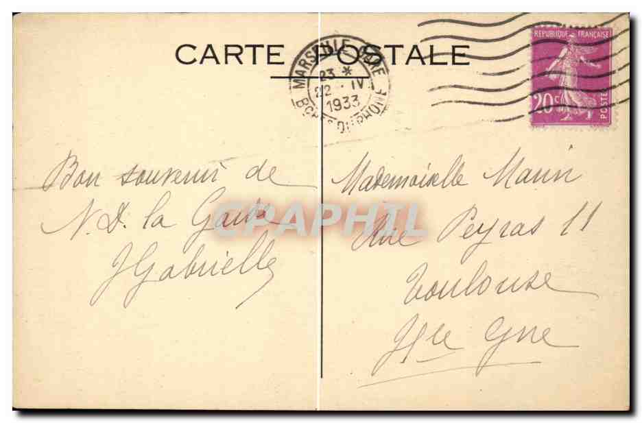 CPA Marseille Notre Dame de la Garde — Verso