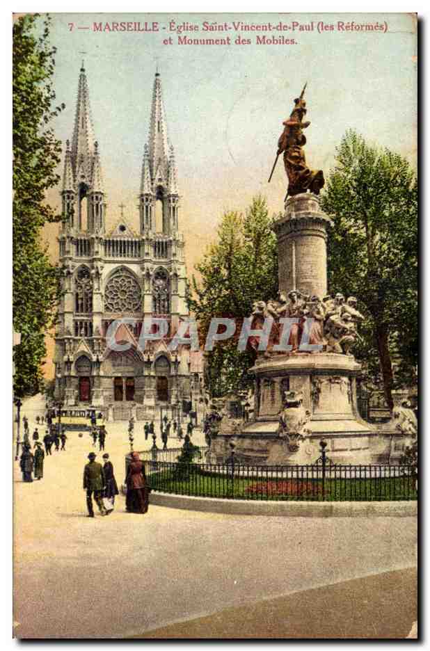 CPA Marseille Eglise Saint Vincent de Paul (les reformes) et le monument des invalides