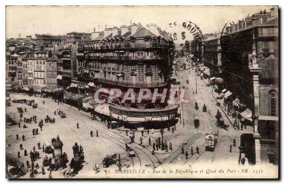 CPA Marseille Rue de la Republique et quai du port