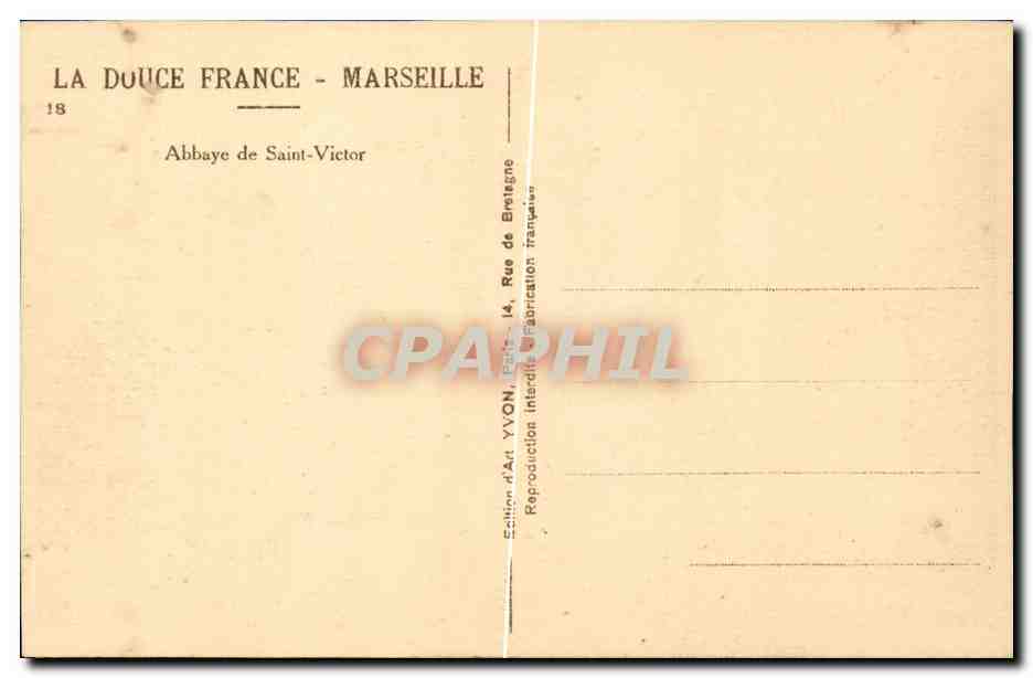 CPA Marseille Abbaye de Saint Victor — Verso