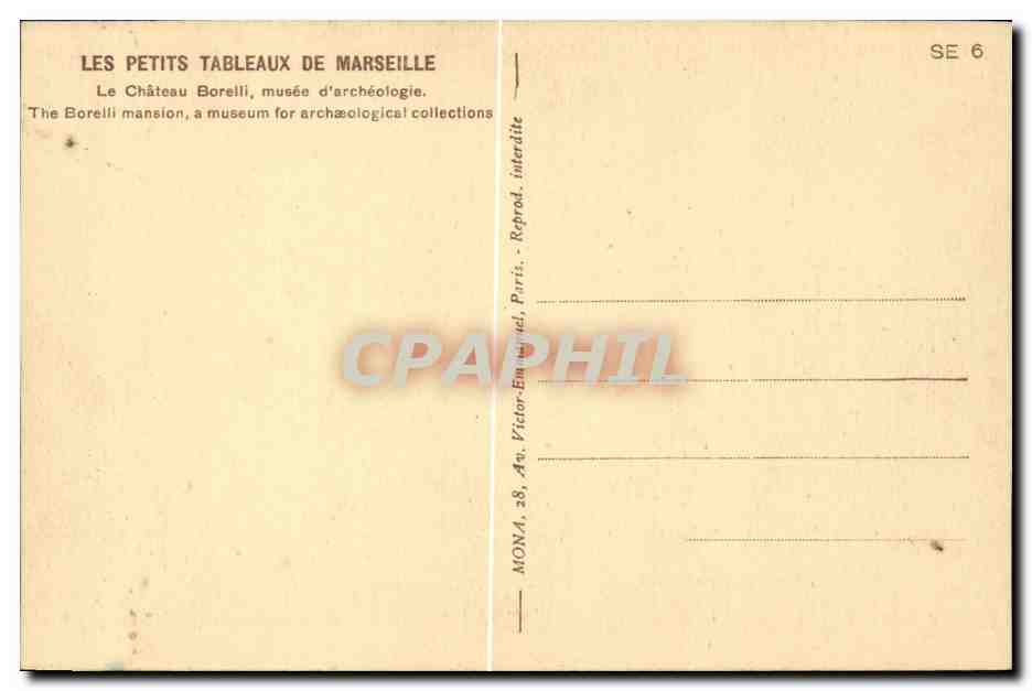 CPA Marseille le chateau Borelli musee d'archeologie — Rückseite