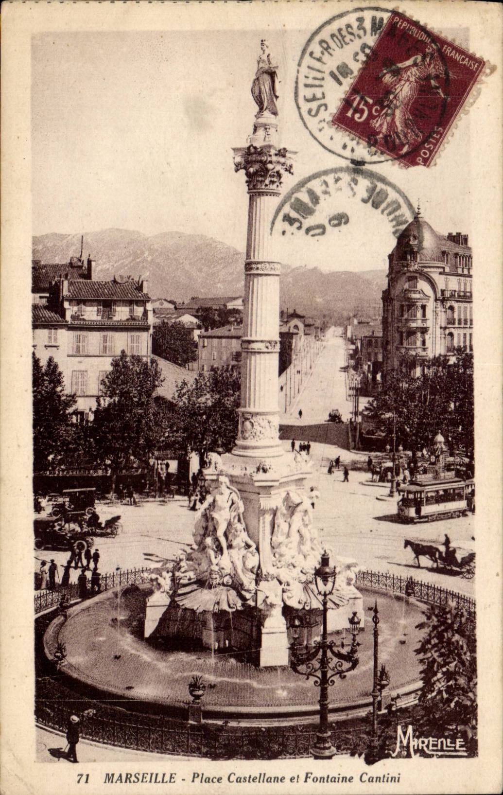 CPA Marseille Place Castellane et fontaine Cantini