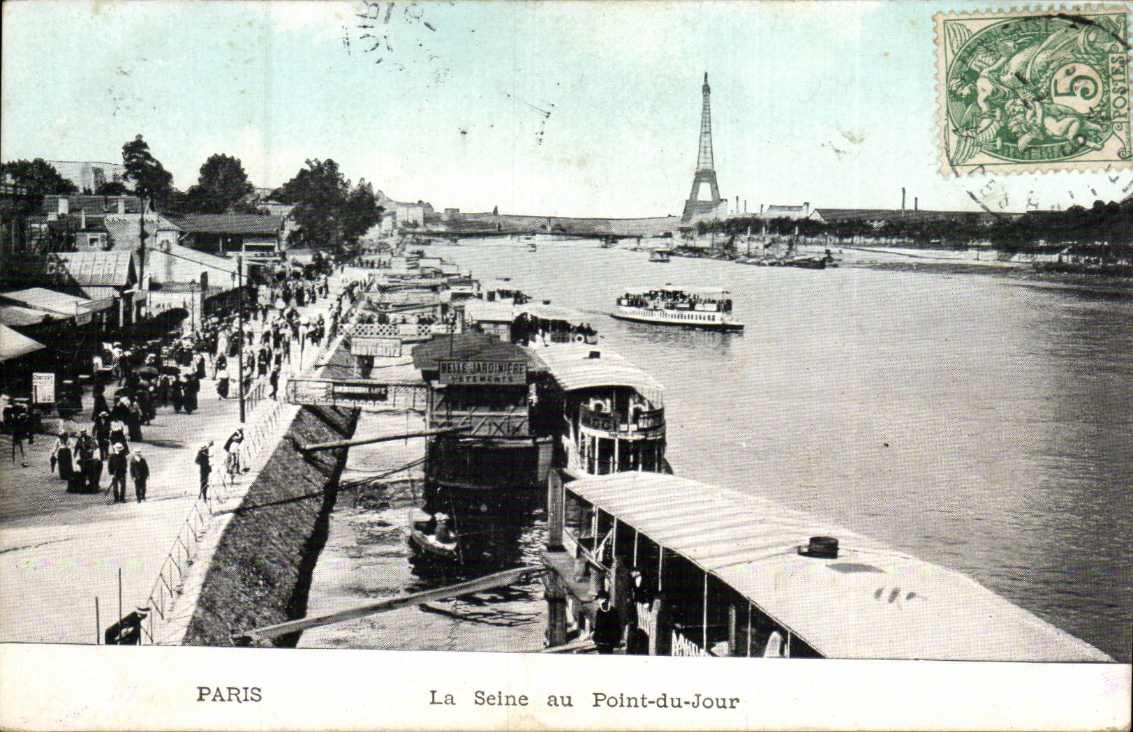 Paris CPA La Seine au pont du jour (Tour Eiffel)