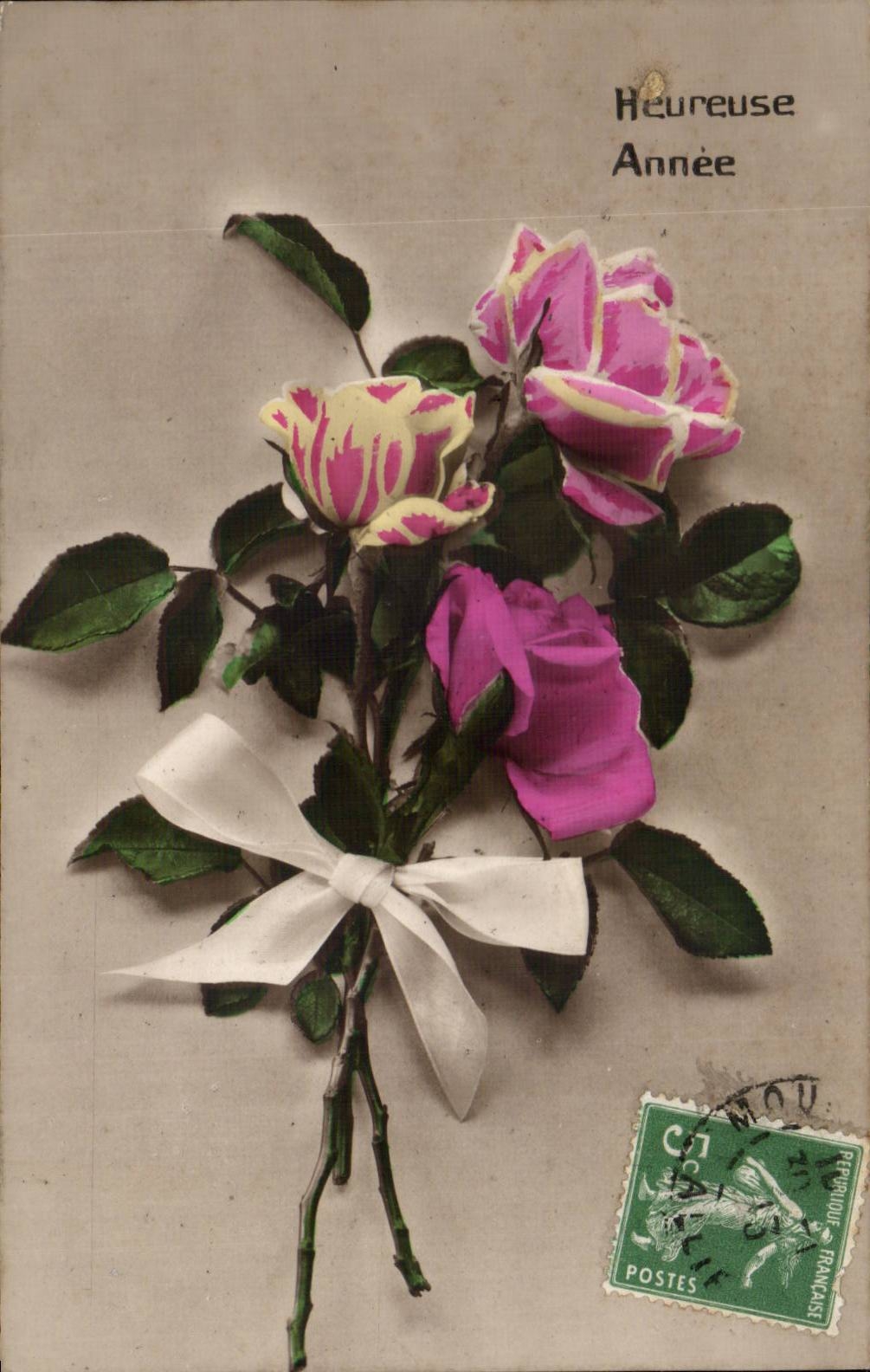 CPA Fantaisie Heureuse annee Fleurs