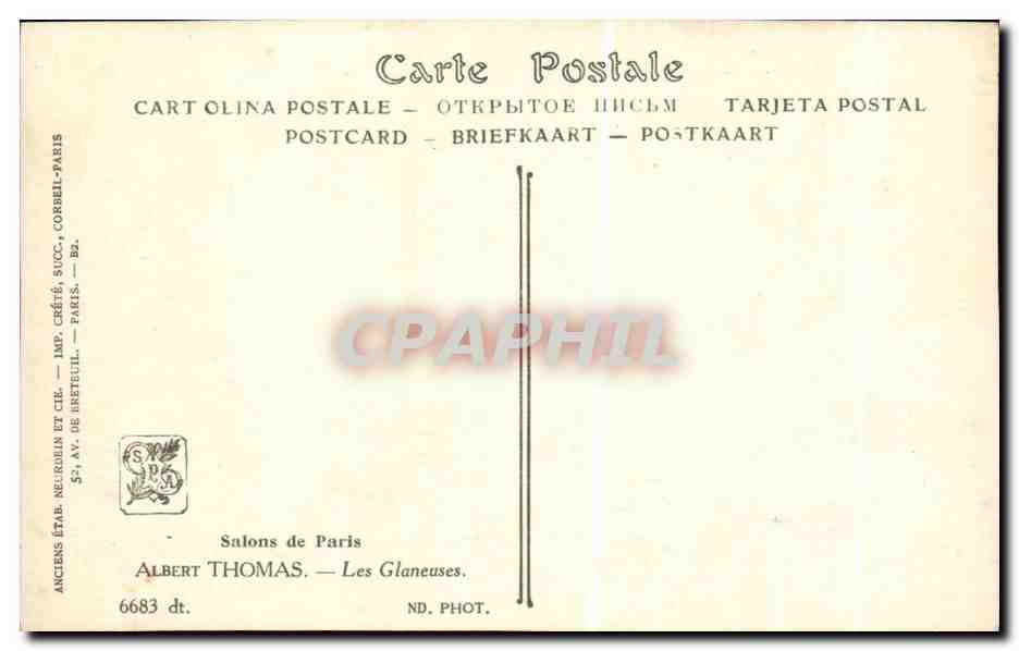 CPA Fantaisie Salons de Paris Albert Thomas les glaneuses (folklore) — Rückseite