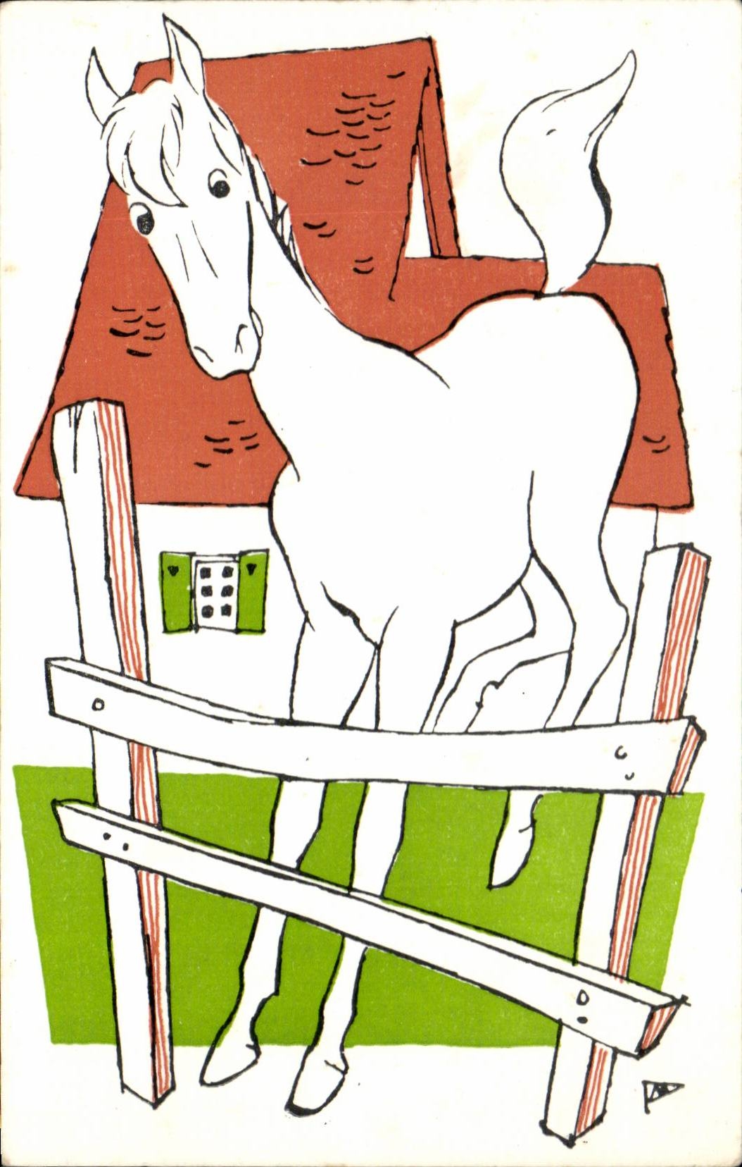 Cheval blanc — devant clôture et maison — édition CPAPHIL N°1