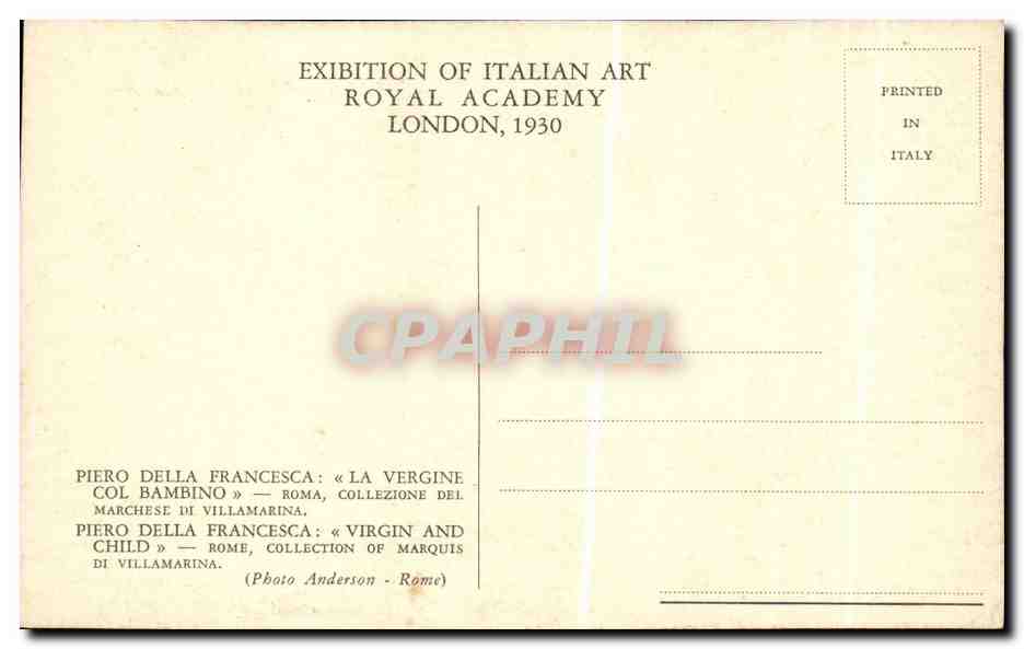 CPA Fantaisie Piero Della Francesca La Vergine Col Bambino — Verso