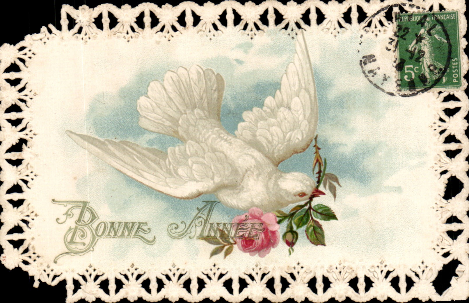 CPA Fantaisie carte brodee Girondelle Bonne annee